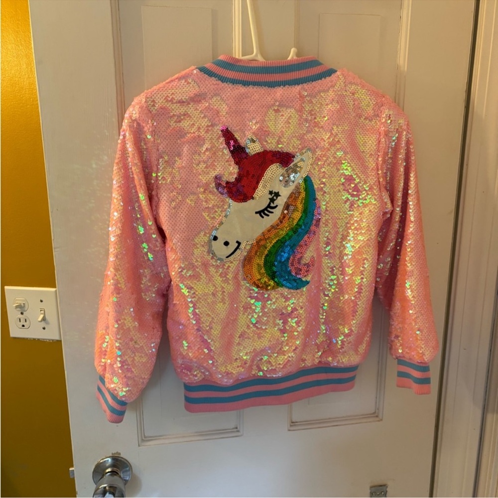 Lola + The Boys Pink Sequin Jacket with Blue Trim size 8 - Picture 5 of 6